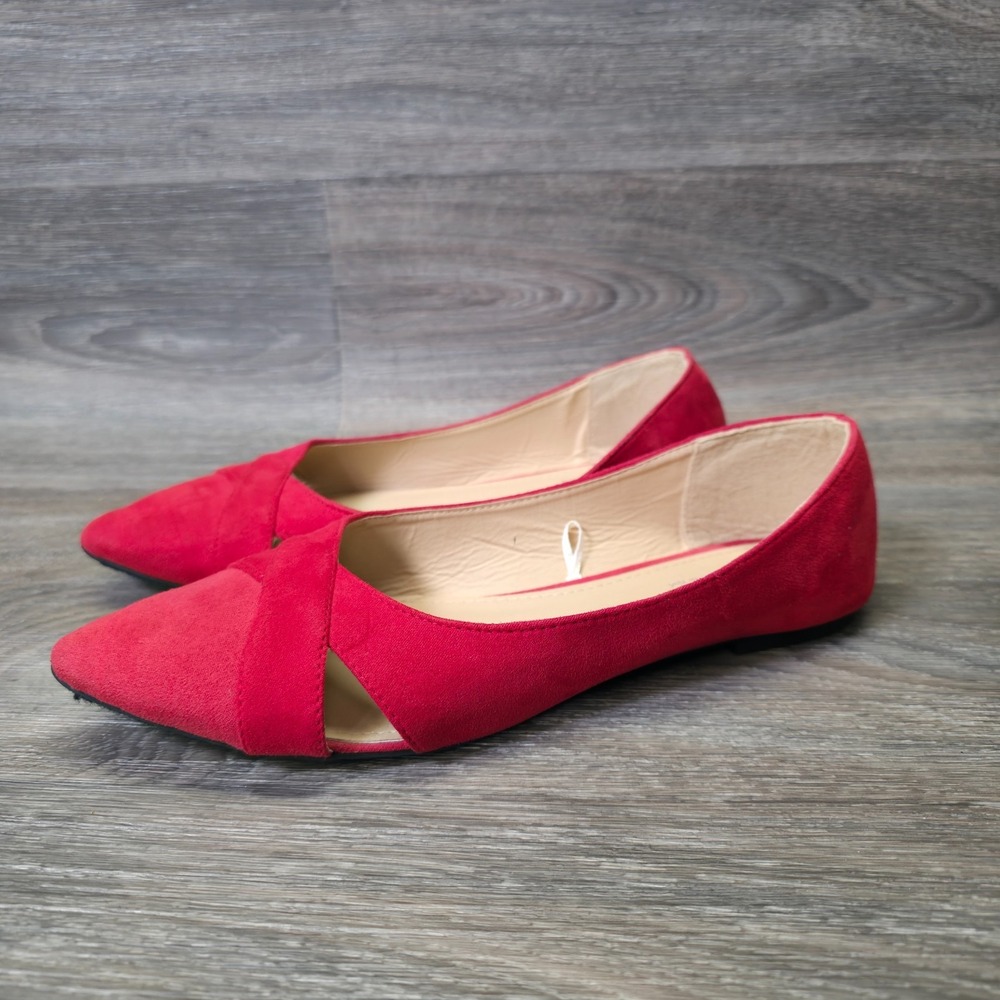 Charles Albert Flats Women 8 Red Pointed Toe Faux Suede Classic Ballet Timeless - Picture 4 of 12